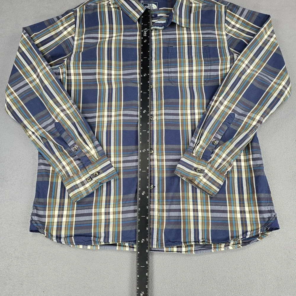 The North Face‎ Shirt Mens XL Blue Plaid Lightweight Cotton Button Up Casual